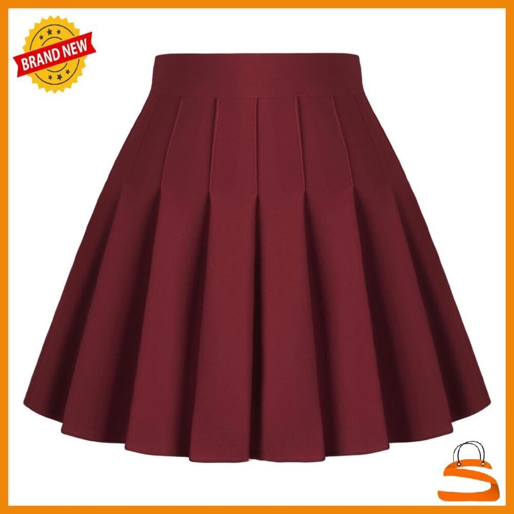 Women's Pleated Mini Skirt High Waist Tennis Skater Skirt Elastic